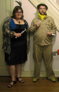 Anne and Tad dressed up as Mrs Peacock and Colonel Mustard (from Clue) for Halloween.